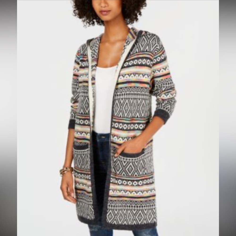Monteau hooded duster Knit Cardigan EUC M